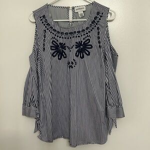 Women’s Striped Cold Shoulder Long Sleeve Blouse